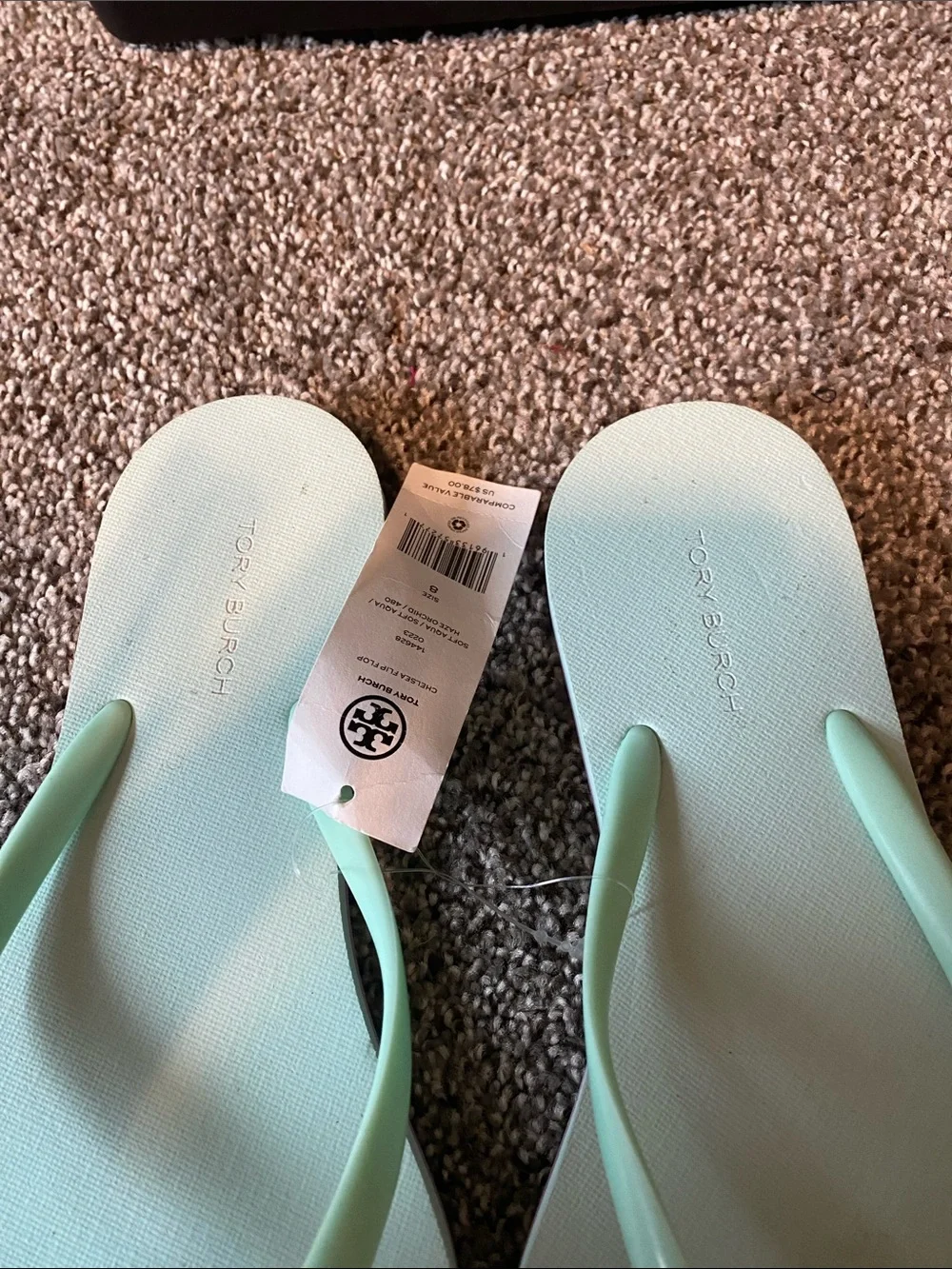 Tory Burch Mint Green Logo Thong Sandals